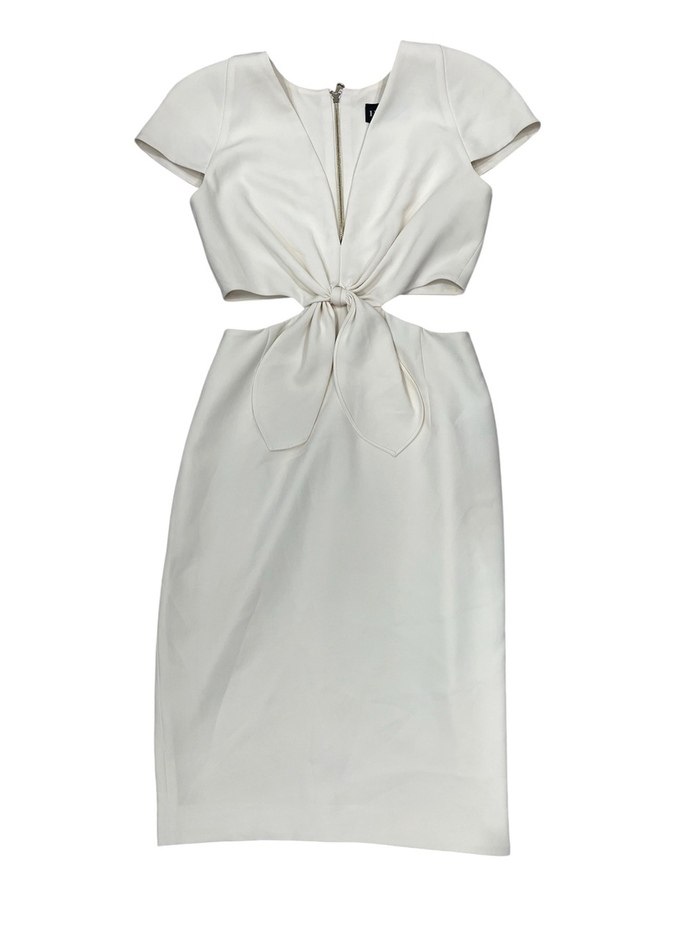 Haney White Plunging Neckline Front Knot Tie White Cutout Dress